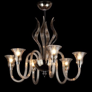 Kroonluchter van dampglas, verlichting van muranoglas met decoratieve bladeren, kroonluchter van rookglas, Italiaanse glazen plafondlamp, luxe verlichting