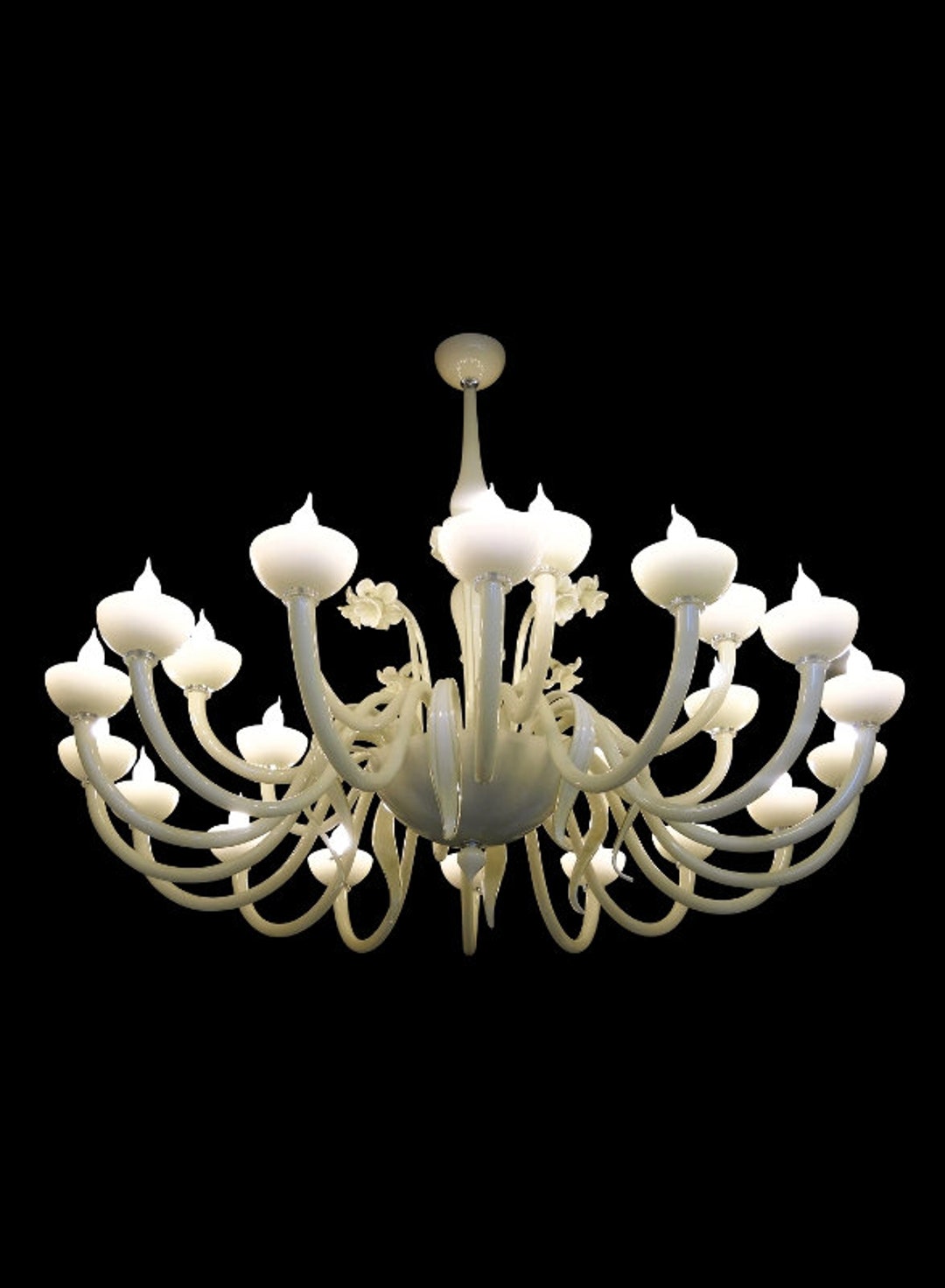 Ivory White Glass Chandelier with Flo...