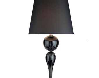 Tafellamp van zwart muranoglas, Italiaanse glazen lamp met zwarte lampenkap, elegante kantoorlamp, glazen lamp voor tafel, cadeau voor hem
