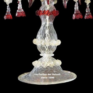 Classic Red and Gold Candelabra, Murano Glass Candelabra with 24 Kt Gold Infused Accents, Italian Glass Table Lamp