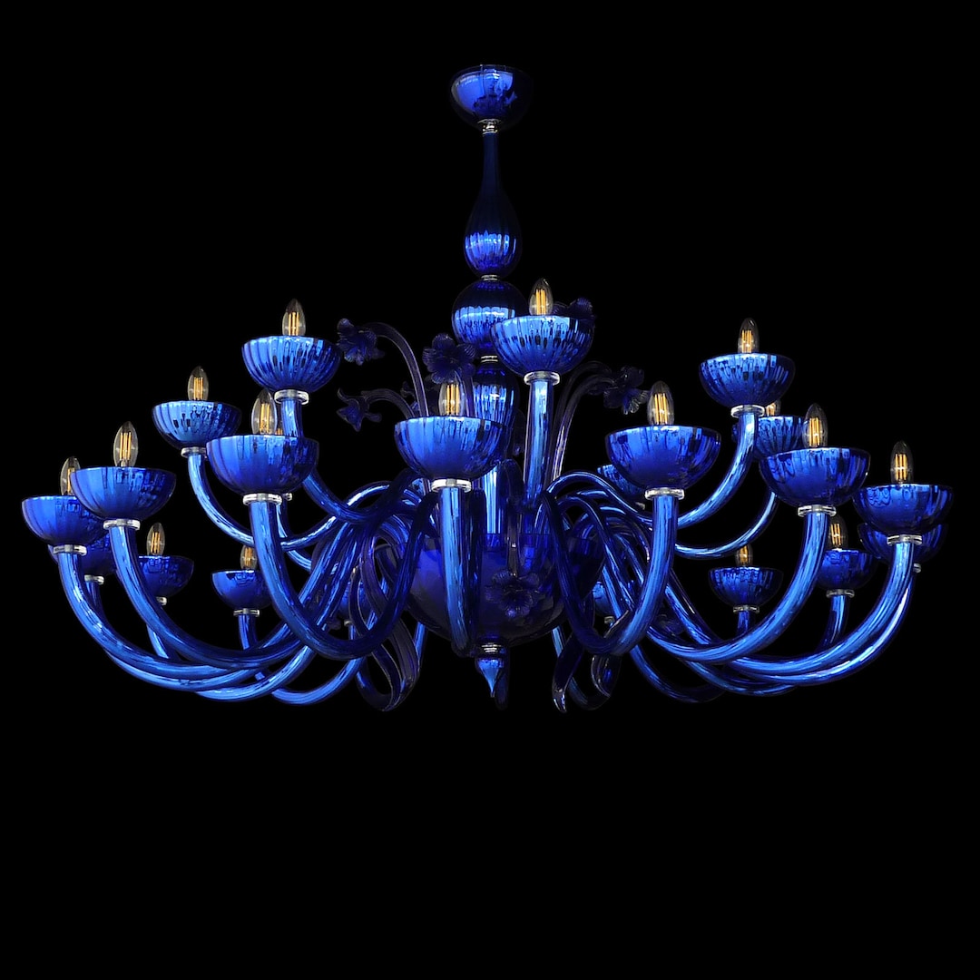 Blue Chandelier, Mirrored Glass Chandelier With 24 or 12 Lights, Blue ...