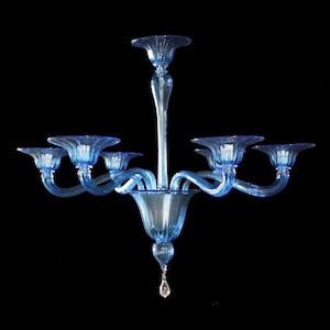 Elegant Murano Glass Chandelier in Aquamarine Blue, Hand Blown Glass Lighting, Italian Ceiling Light