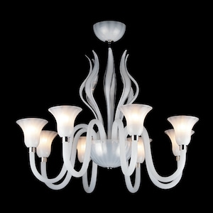 Contemporary Murano Glass Chandelier With Decorative Leaves, White Glass Lighting, Decorative Lighting, Venetian Murano Chandelier