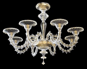Klar Cristallo-ljuskrona med accenter i 24 karat guld, liten Rezzonico-ljuskrona, klassisk taklampa