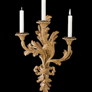 Hand Carved Tuscan Sconce with 3 Lights, Italian Gilt Wood Baroque Lighting for Wall
