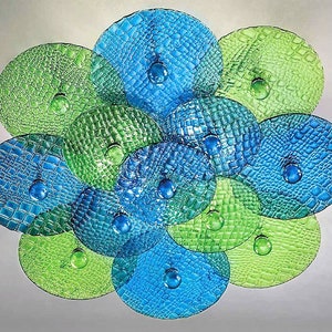 Round Murano Glass Ceiling Light, Blue and Green Disks Lighting, Modern Lights for Ceiling, Glass Ceiling Art, Glass Home Decor