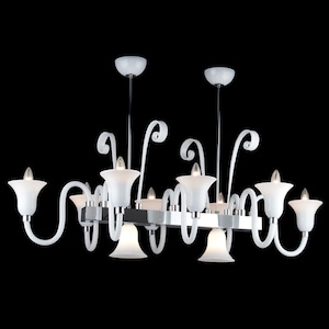 Large Island Chandelier, Rectangular Murano Glass Chandelier in White Glass