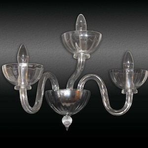 Clear Glass Sconce, Murano Glass Cristallo Sconce, 3 Light Wall Lamp, Wall Light Fixture, Elegant Glass Lighting, 3 Light Sconce