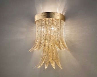 Italian Glass Sciabole Sconce, Mid-century Modern Lamp, Glass Sconce, Art Deco Home Decor, Luxury Lighting, Gold, Silver Or Clear Sconce