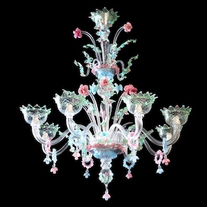 Pastel Colors Chandelier, Floral Murano Glass Chandelier, Classic Chandelier, Spring Lighting, Colorful Flower Chandelier, Murano Chandelier
