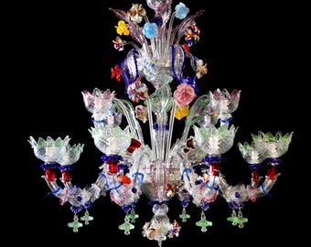 Colorful Murano Glass Rezzonico Chandelier: Luxury Floral Lighting