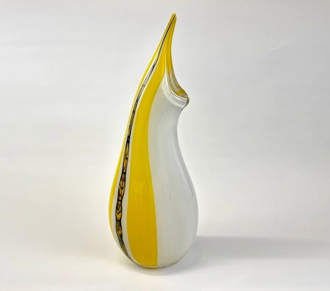 Murano Glass Vase, Yellow and White Glass Vase, Irregular Vase, Modern