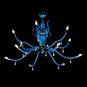 Ocean Blue Modern Chandelier, Murano Glass Chandelier, 12 Light Ceiling Light, Contemporary Light Fixture, Blue Glass Lighting