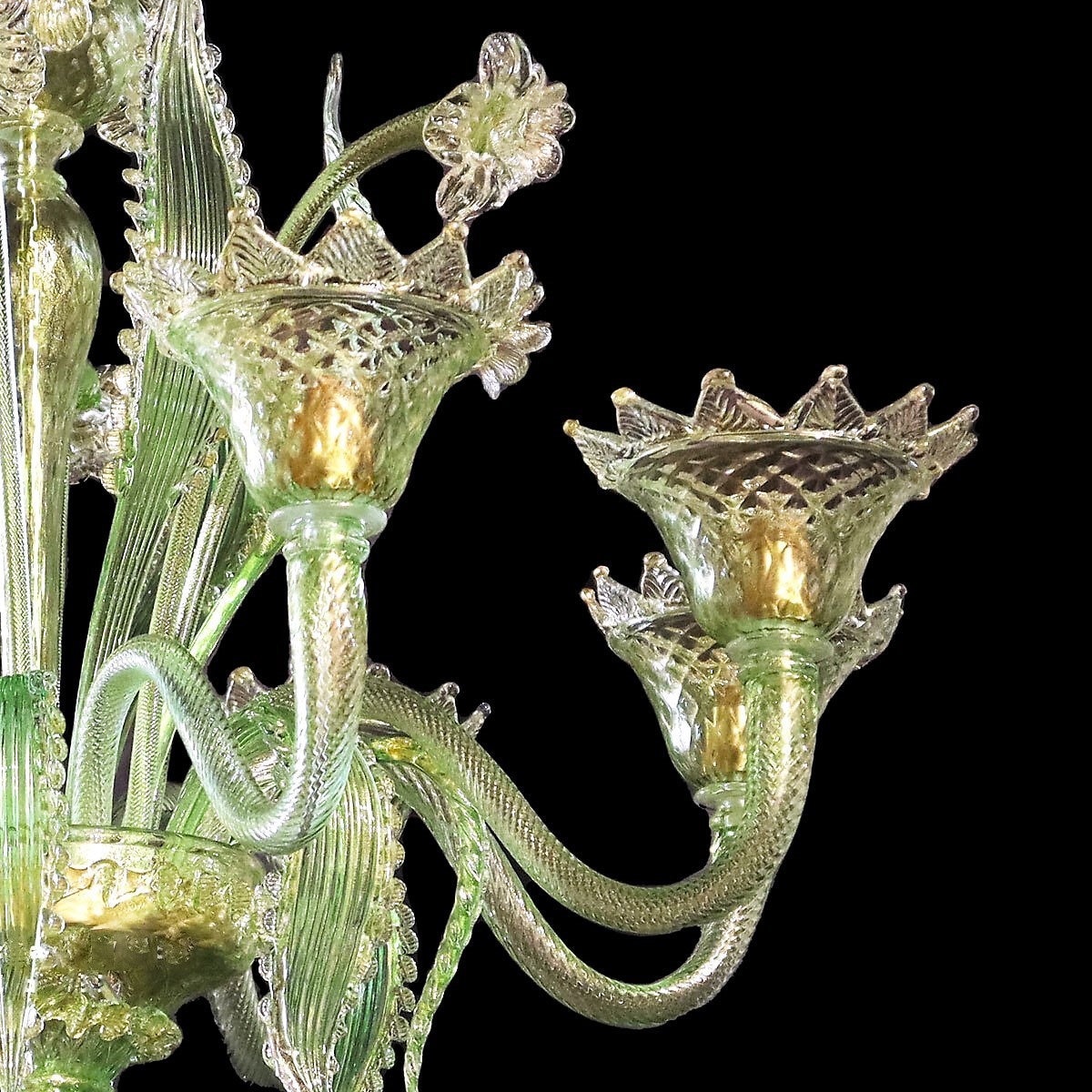 Classic Glass Chandelier in Light Green With 24kt Gold, Murano Glass ...