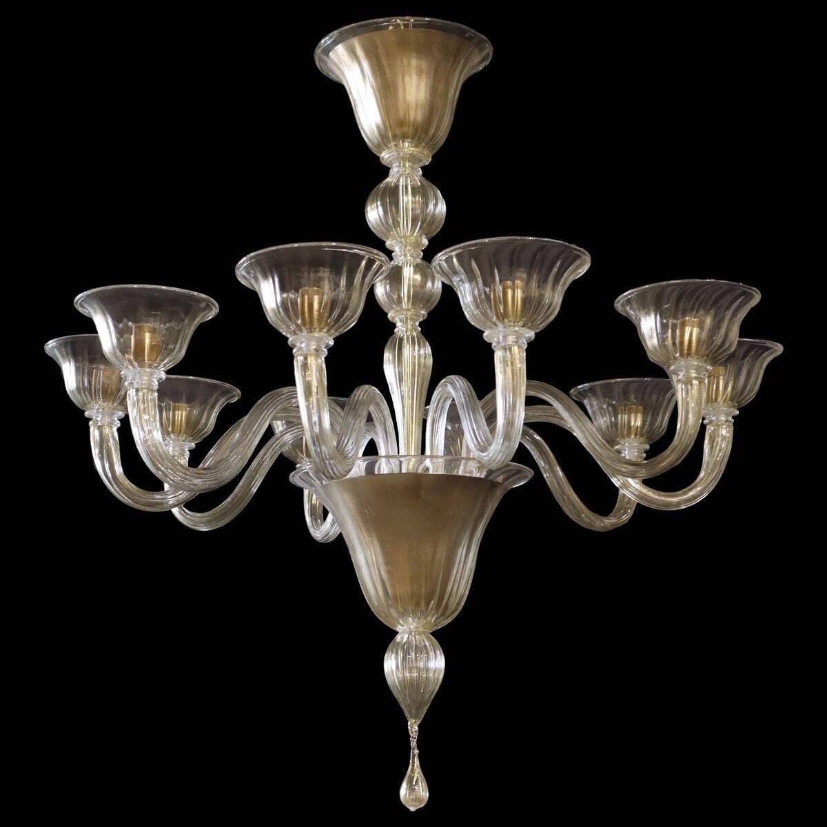 クリアクリスタッロのムラーノガラスシャンデリア（24Kゴールド使用