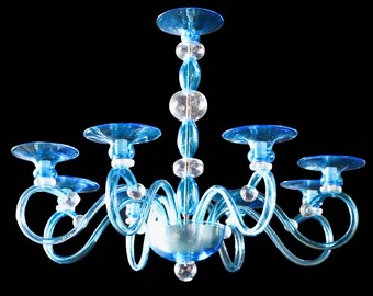 Żyrandol ze szkła Murano Aqua: nowoczesna lampa sufitowa Cristallo z 8 światłami
