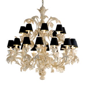 Large Gilt Wood Chandelier: Hand-Carved Tuscan Lighting with Black Lampshades