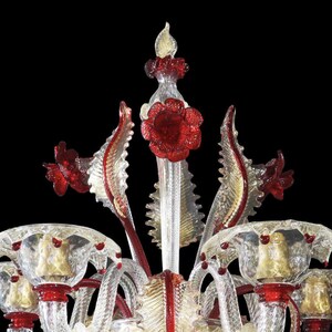 Classic Red and Gold Candelabra, Murano Glass Candelabra with 24 Kt Gold Infused Accents, Italian Glass Table Lamp