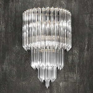 Italian Glass Venini Prism Sconce, Venetian Glass Sconce, Tronchi Sconce, Clear Glass Bathroom Light, Luxury Wall Lighting, Glass Sconce