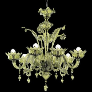 Green Floral Chandelier With Pendants, Classic Murano Glass Chandelier