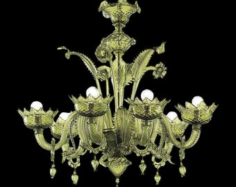 Lámpara de araña floral verde con colgantes, lámpara clásica de cristal de Murano