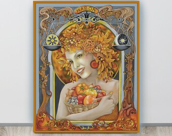 Mabon Leinwanddruck, Herbst-Tagundnachtgleiche, Wicca Rad des Jahres Art