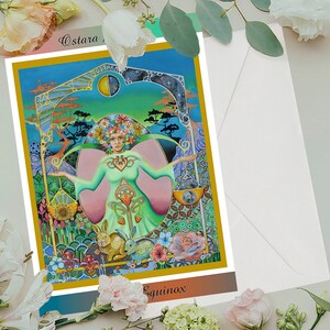 Estre Ostara Grußkarte A5, Frühlings-Tagundnachtgleiche Geschenke, Pagan Sabbat Kunst, Wicca Rad Kalender, Grußkarten,