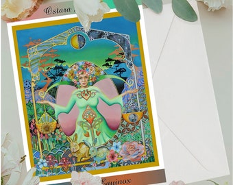 Estre Ostara greeting card A5, Spring Equinox gifts, Pagan Sabbat art, Wiccan wheel calendar pagan greeting cards,