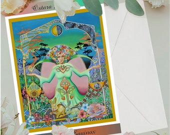 Ostara-wenskaart A5, lente-equinox heidense kunst