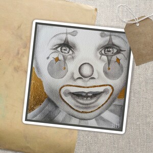 Vinyl Sticker, süßes Kinderbild, Aufkleber Fliesen, Sticker Portrait, Clown Art Print, Indie Laptop Sticker,