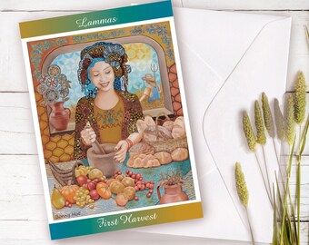 Lughnasadh Lammas cards, Kitchen witch greeting card A5,   Wheel of the year pagan wiccan art cards, chef card,