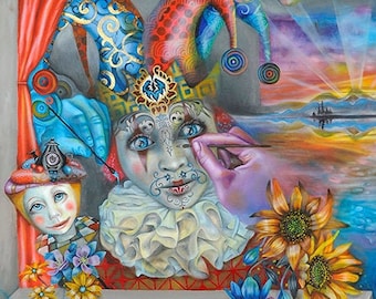 Jester, cirque, surreal art print, visionary art, activist art,