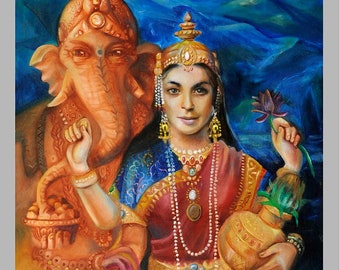 Lakshmi, Ganesh, Ganesha, Indian art, Hindu art,