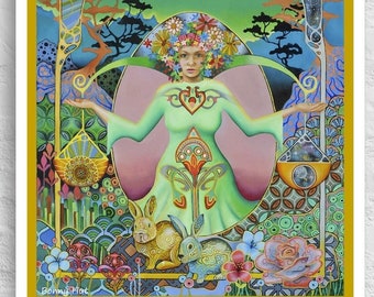A2 Impresión de lienzo Ostara, arte pagano, arte mural del equinoccio de primavera, rueda del año, impresión artística de primavera de la Diosa,