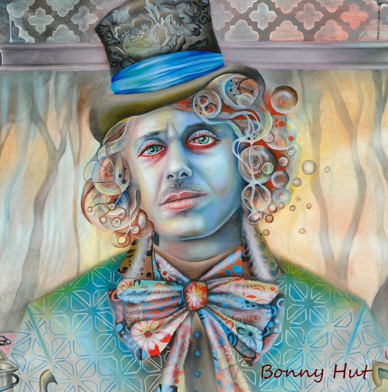 Mad Hatter Art, Down the Rabbit Hole, Giclée Wall Art Print, Cheshire