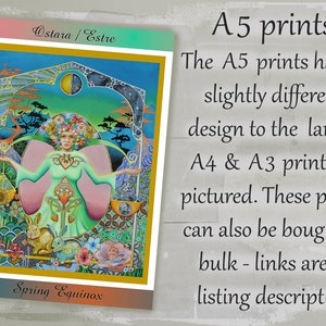 May include: A colorful illustration of Ostara, the Spring Equinox, featuring a woman in a green and pink dress with a crown of flowers. She is surrounded by flowers, trees, and rabbits. The text "Spring Equinox" is at the bottom of the image.