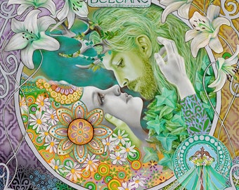 A2 Beltane art canvas print wiccan art decor pagan mythology god and goddess art print