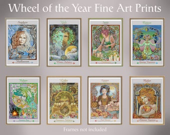 A3 wiccan wheel of the year celtic art nouveau pagan sabbat wall art altar prints
