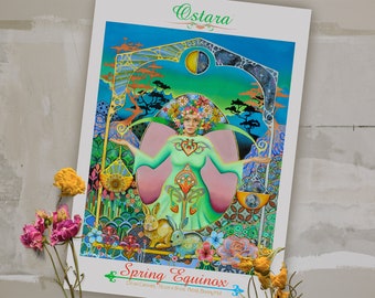 Ostara lente-equinoxprint, heidense Sabbat-kunst