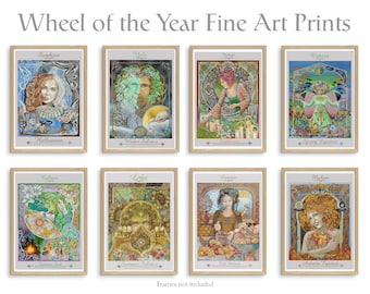 A4 Wiccan Wheel of the Year wiccan altar prints pagan sabbat art Beltane Samhain Ostara Imbolc Mabon Yule Litha Imbolc
