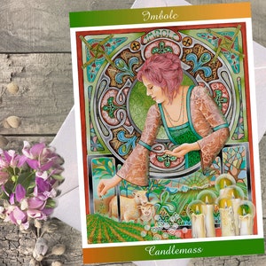 Cartão de felicitações da Deusa Brigid Imbolc, cartões de arte Pagan Sabbat, Roda do ano, cartão wiccan, arte de parede art nouveau, arte de primavera,