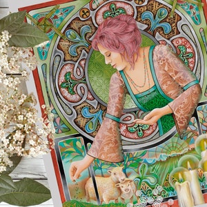 Imbolc art, Goddess Brigid, Wheel of the year, pagan art, celtic wiccan altar print, witches calendar,