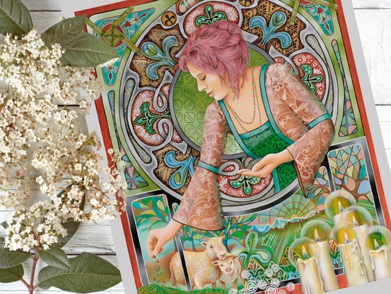 Imbolc art, Goddess Brigid, Wheel of the year, pagan art, celtic wiccan altar print, witches calendar,