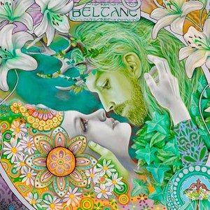Beltane pagan altar print, Wheel of the year, wiccan decor, Celtic art, witchy gifts, lord and lady, pagan art, wiccan wheel,