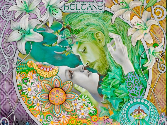 Beltane pagan altar print, Wheel of the year, wiccan decor, Celtic art, witchy gifts, lord and lady, pagan art, wiccan wheel,