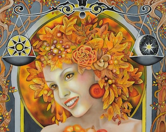 Équinoxe d'automne, art Mabon, art nouveau pagan sabbat, impression d'autel wicca, calendrier de sorcières,
