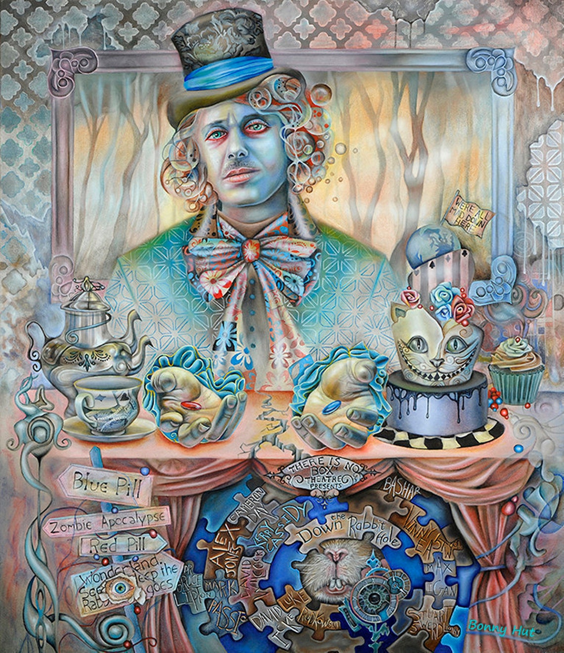 Mad Hatter Art, Down the Rabbit Hole, Giclée Wall Art Print, Cheshire