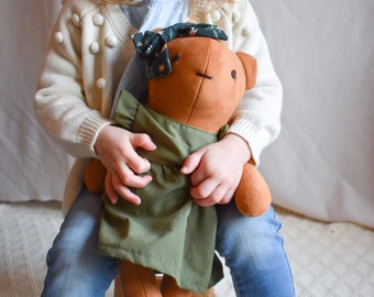Handmade Brown Bear Stuffed Animal Doll | Soft Huggable Plushie Toy for Children’s Boy or Girl Easter Gift, Baby Shower, Nursery Décor