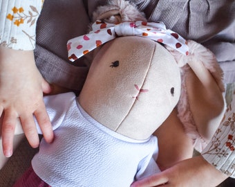 Handmade Pink Bunny Stuffed Animal Doll | Soft Huggable Plushie Toy for Children’s Boy Girl Easter Gift, Baby Shower, or Nursery Décor