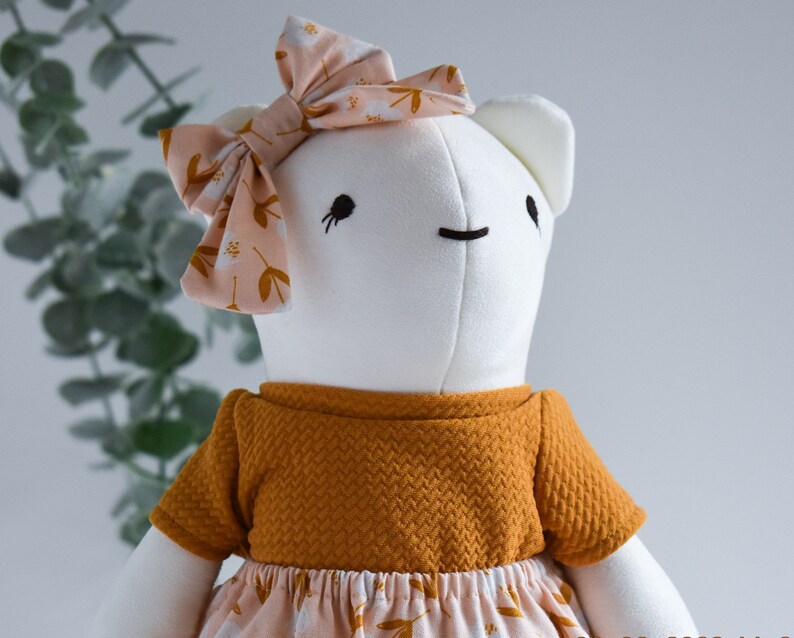 Handmade Polar Bear Stuffed Animal Doll Ready to Ship Huggable Plushie Toy Toddler Boy or Girl Easter Gift, Baby Shower, Nursery Décor image 4
